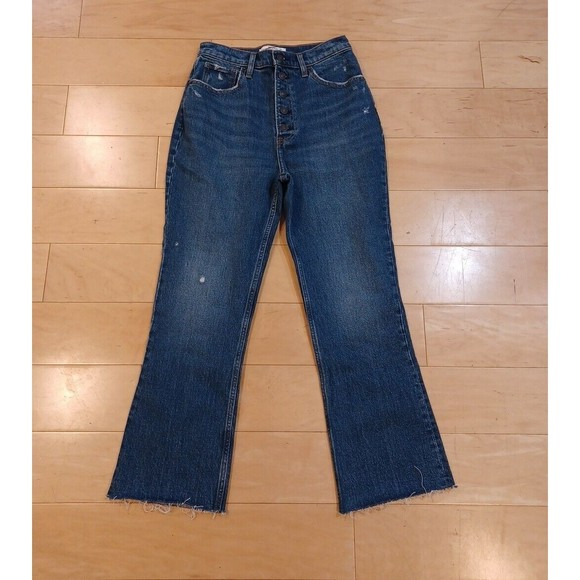 Abercrombie & Fitch Kick Flare Ultra High-Rise Raw Hem Button Fly Jeans 27/4R - Picture 4 of 8